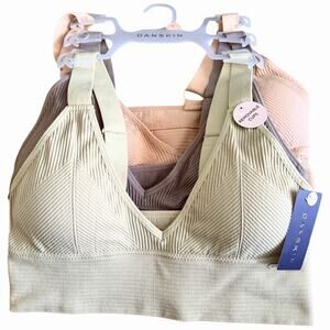 DANSKIN REMOVABLE CUPS 1 NUDE 1 SAGE 1 GRAY BRA LARGE $54 Read Description